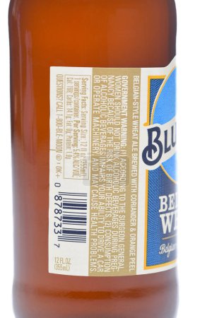 Photo for "IRVINE, CALIFORNIA - 2 JUNE 2020: Blue Moon Belgian White Ale side label and UPC closeup. " - Royalty Free Image
