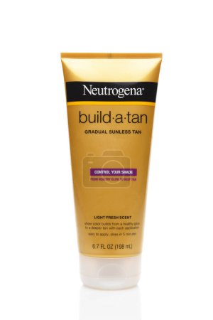 Photo for IRVINE, CALIFORNIA - AUGUST 20, 2019: A 6.7 ounce tube of Neutrogena build-a-tan, gradual sunless tan lotion. - Royalty Free Image