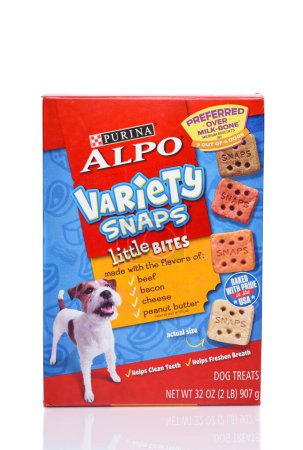 Photo for IRVINE, CALIFORNIA - 4 OCT 2019: A box of Purina Alpo Variety Snaps little bites dog treats. - Royalty Free Image