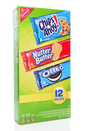 Photo for IRVINE, CALIFORNIA - AUGUST 23, 2019: A 12 pack box of assorted cookies in individual snack packs, Oreo, Chips Ahoy and Nutter Butter. - Royalty Free Image