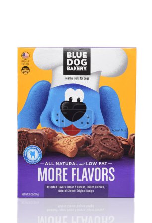Photo for IRVINE, CALIFORNIA - 4 OCT 2019: A box of Blue Dog Bakery More Flavors healthy dog treats. - Royalty Free Image