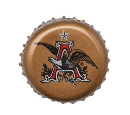 Photo for IRVINE, CALIFORNIA - 4 JUNE 2020: Closeup of an Anheuser-Busch bottle cap on white. - Royalty Free Image