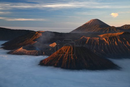 Photo for "Bromo mountain with fog layer at sunrise, East Java, Indonesia" - Royalty Free Image