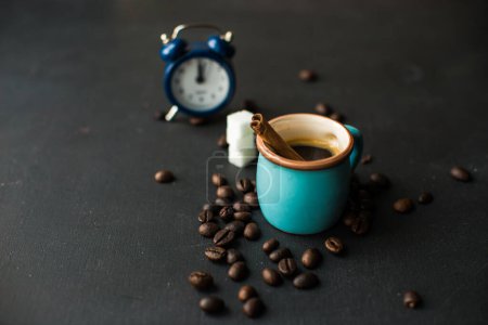 Photo for Coffee break concept, drink and roasted brown beans - Royalty Free Image