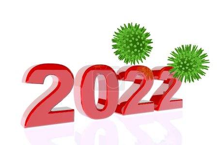 Téléchargez les photos : "Illustration 3D du danger du coronavirus dans la nouvelle année 2022" - en image libre de droit