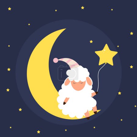 Foto de "Bonita oveja en el cielo nocturno. Dulces sueños. ilustración vectorial
" - Imagen libre de derechos