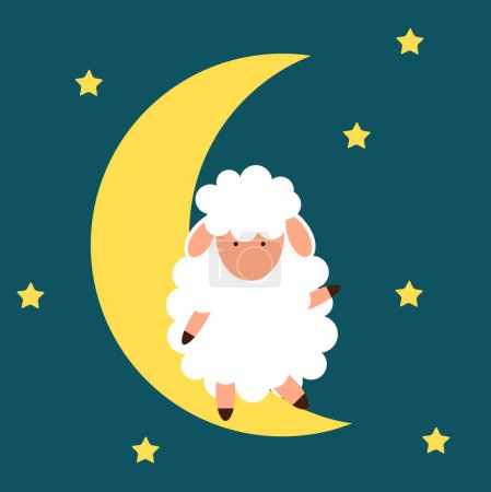 Foto de "Bonita oveja en el cielo nocturno. Buenas noches. ilustración vectorial
." - Imagen libre de derechos