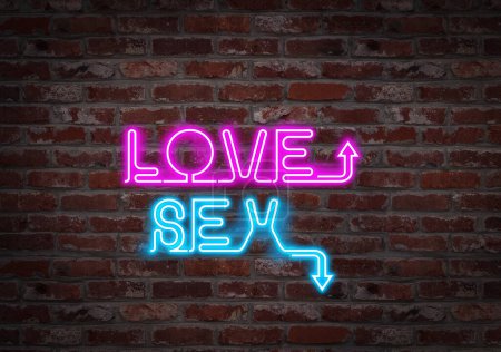 Photo for Love or sex light neon on a brick wall - Royalty Free Image