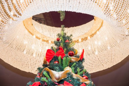 Téléchargez les photos : Grand arbre de Noël avec lustre - en image libre de droit