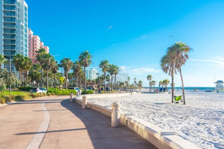 Photo for Clearwater beach, Florida, USA - September 17, 2019: Beautiful Clearwater beach with white sand in Florida USA - Royalty Free Image