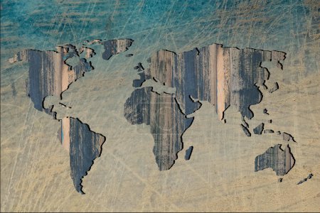 Téléchargez les photos : Carte du monde approximativement esquissée avec remplissage en bois - en image libre de droit