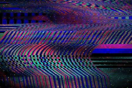 Photo for "Glitch psychedelic background Old TV screen error Digital pixel noise abstract design Photo glitch Television signal fail. Technical problem grunge wallpaper. Colorful noise" - Royalty Free Image