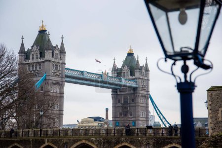 Photo for "Tower Bridge and a light post geometric landscape." - Royalty Free Image
