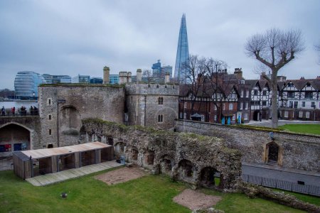 Photo for "The Shard from the Tower of London castle vantage point London UK landmarks" - Royalty Free Image