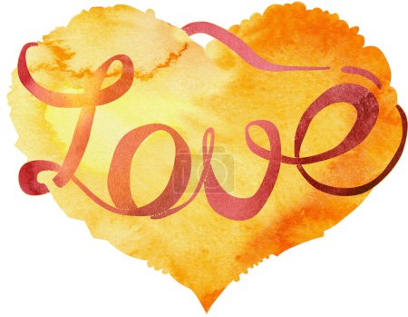 Téléchargez les photos : Aquarelle coeur orange et texte d'amour - en image libre de droit