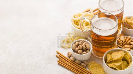 Photo for High angle beer snacks frame. High quality beautiful photo concept - Royalty Free Image