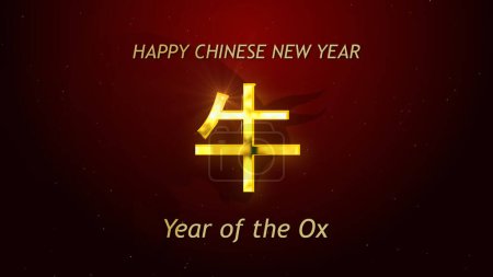 Photo for Happy Chinese New Year the year of Ox hologram in Golden Chinese style font on red and silhouette ox shadow background. Lunar new year celebration 2021 concept. Zodiac ox. 3D illustration abstract - Royalty Free Image