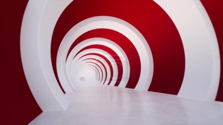 Photo for Modern red and white round Futuristic modern architecture corridor building interior 3d render - Royalty Free Image