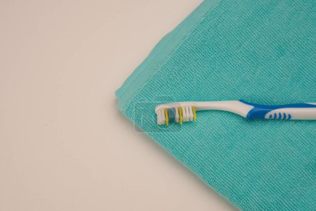 Photo for Toothbrush towels hygiene care bath supplies sanitation - Royalty Free Image