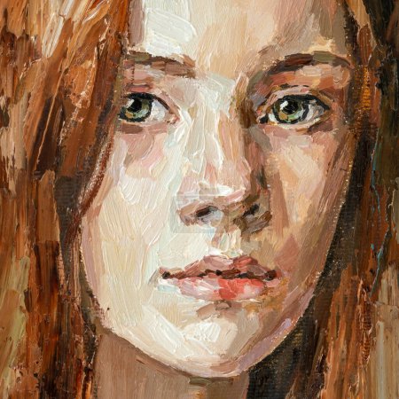 Foto de Pintura al óleo. Retrato de una chica pelirroja. - Imagen libre de derechos
