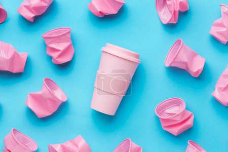 Photo for Top view collection plastic cups - Royalty Free Image