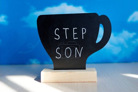 Photo for Chalk table tent with english word "Step-son" written by white chalk marker - Royalty Free Image