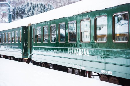 Photo for Beautiful and scenic view of green train in the mountains - Royalty Free Image
