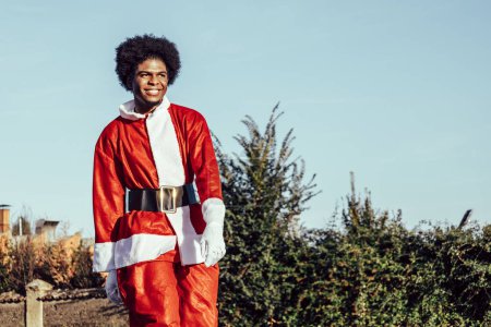 Photo for African american santa claus outdoors - Royalty Free Image