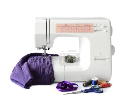 Photo for Sewing machine with fabric and threads - Royalty Free Image