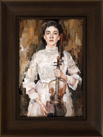 Photo for "Framed girl in a white dress holding a violin in her hands." - Royalty Free Image