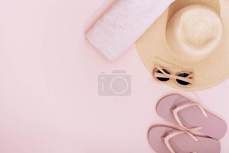 Photo for Composition pink beach objects - Royalty Free Image