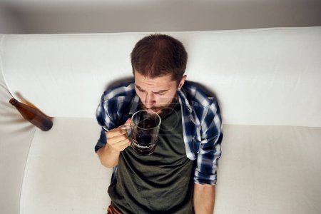 Photo for "bearded man beer alcohol emotions fun light background" - Royalty Free Image