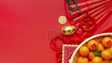 Photo for Basket tangerines pendant chinese new year - Royalty Free Image