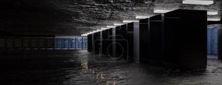 Photo for Server room data center. Backup, mining, hosting, mainframe, farm and computer rack with storage information. 3d render - Royalty Free Image