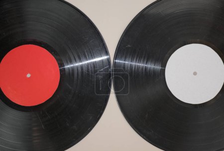 Photo for Vinyl records on beige background - Royalty Free Image