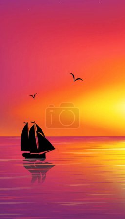 Foto de Hermoso atardecer en el mar y el yate, ilustración - Imagen libre de derechos