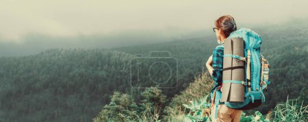Photo for Explorer woman in the mountains - Royalty Free Image
