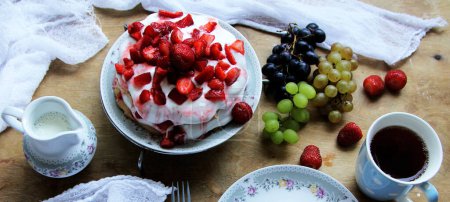 Photo for Close-up shot of delicious cake with strawberries for background - Royalty Free Image