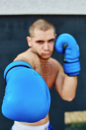 Téléchargez les photos : Boxer en gants bleus - en image libre de droit