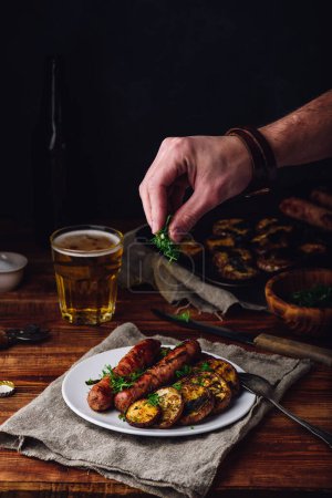 Photo for Pork Sausages with Eggplant and Herbs - Royalty Free Image