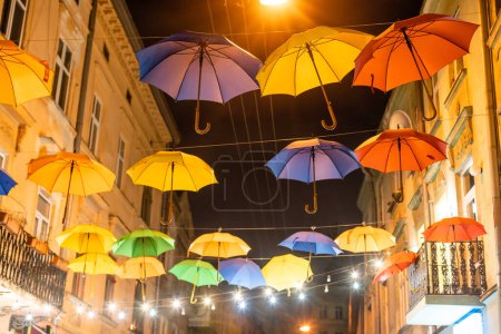 Photo for Street decorated with colored umbrellas. Lviv Ukraine. - Royalty Free Image