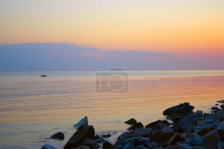 Photo for Sunset with smooth rocks. Beautiful nature background - Royalty Free Image