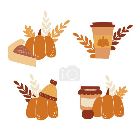 Foto de "Conjunto de tarjetas vectoriales con imágenes dibujadas a mano de comida de calabaza y café." - Imagen libre de derechos