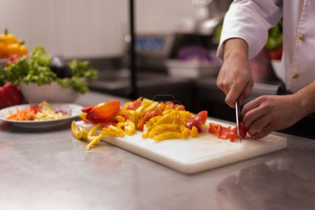 Photo for "Chef cutting fresh and delicious vegetables" - Royalty Free Image