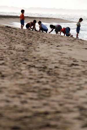 Photo for Kids playing in sand on the summer beach - Royalty Free Image
