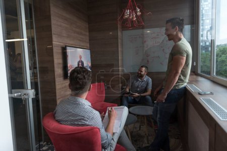 Photo for Start up business people group attending videoconference call - Royalty Free Image