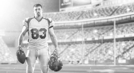 Photo for "American Football Player isolated on big modern stadium field" - Royalty Free Image