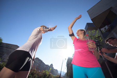 Photo for Congratulate and happy to finish morning workout - Royalty Free Image
