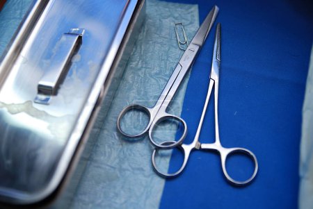 Photo for Surgical instruments on operating table in clinic - Royalty Free Image
