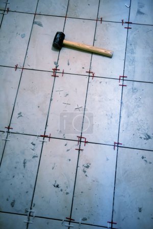 Photo for Ceramic tiles and tools for tiler - Royalty Free Image